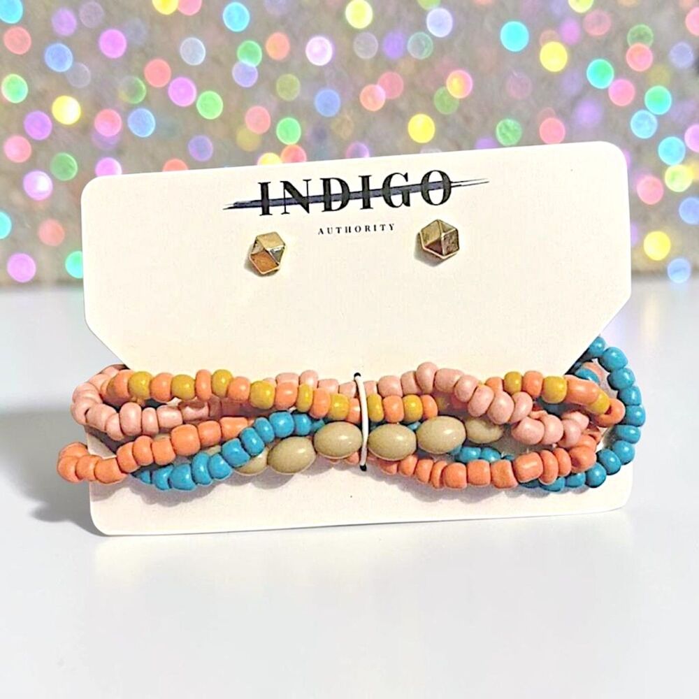INDIGO AUTHORITY Monarch Pastel Bracelet + Earring Set New In Box MSRP $54